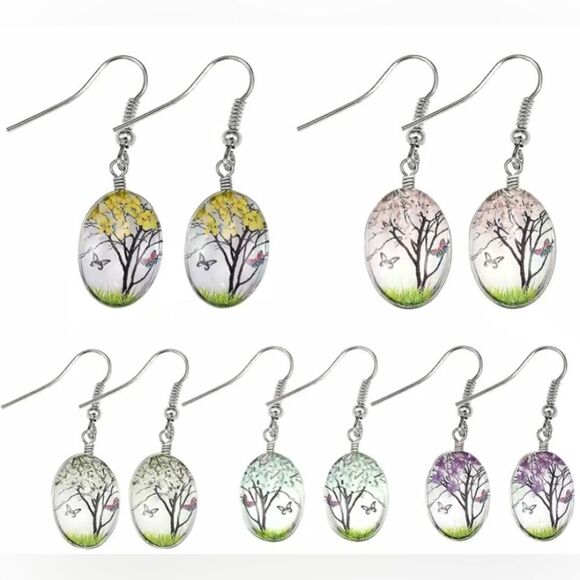 ✨🆕✨ BoHo BLUE 💙 Dried Flower Tree 🌳 Butterfly 🦋 Dangle Earrings✨🔅 - Picture 6 of 8